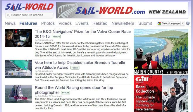 View of the featured story section of the new Sail-World. © SW